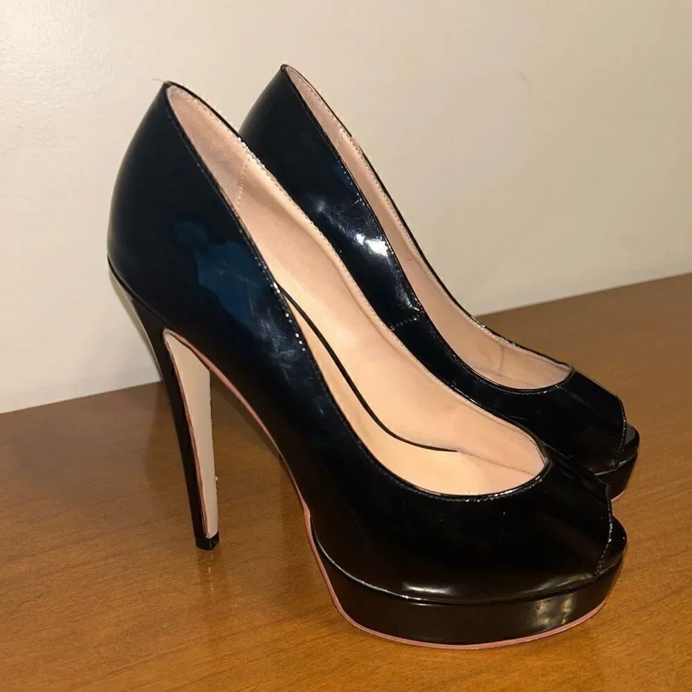 Patten leather open toe platform stilettos size7